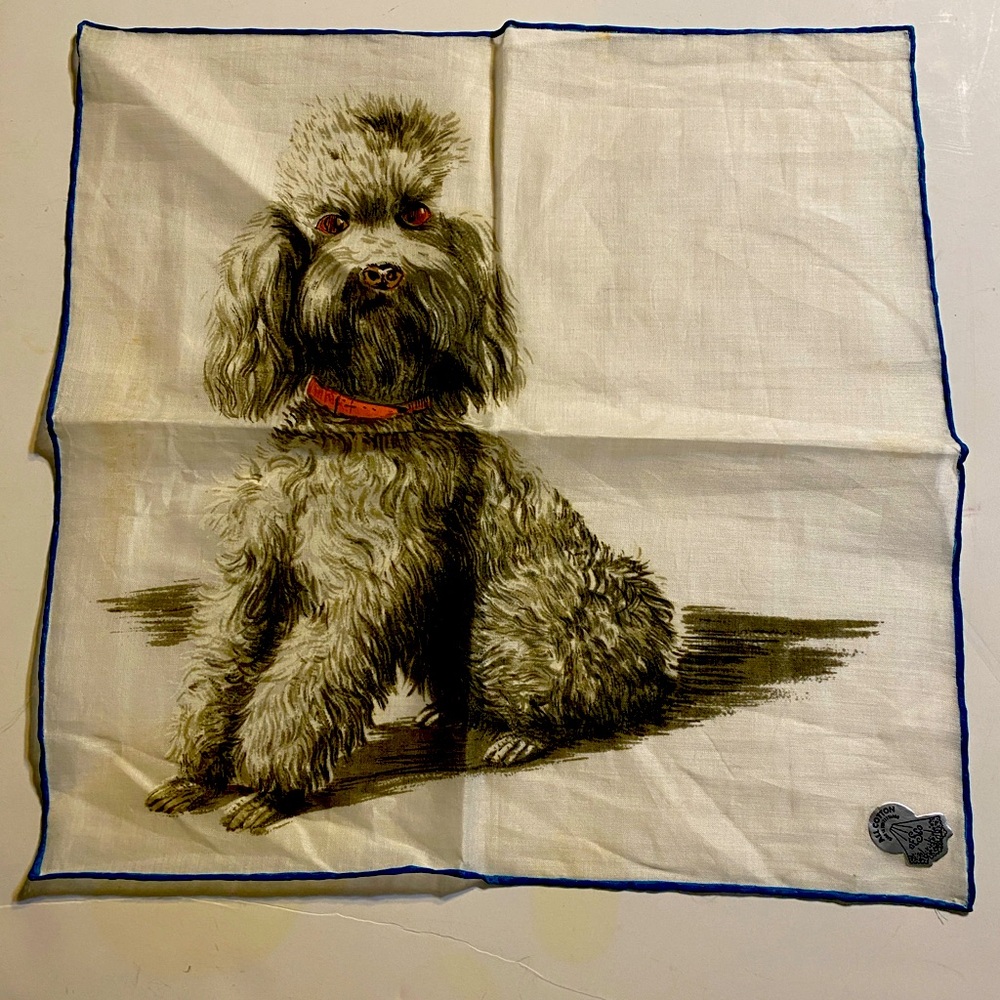 VINTAGE DESCO  BLACK POODLE HANDKERCHIEF HANKY MADE IN SWITZERLAND WITH TAGS